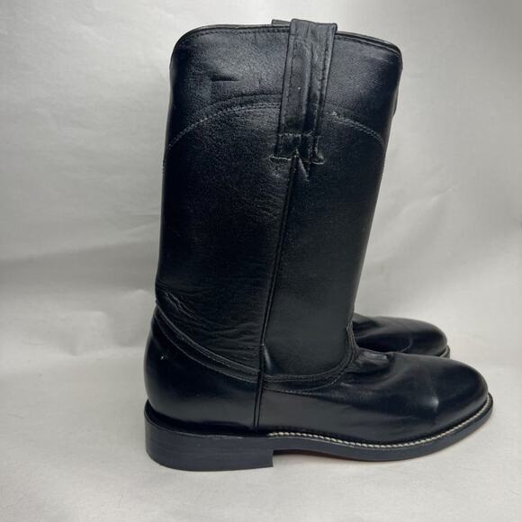 VINTAGE Deadstock Black Leather Roper Boots Western Cowgirl Cowboy Womens 5 - Picture 2 of 10